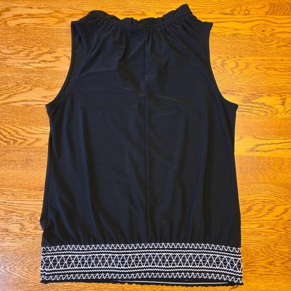 White House Black Market S Black Gathered Smocked Hem Embroidered Blouse Tank - Picture 9 of 12
